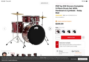 Pdp by DW Encore Ruby Red drums