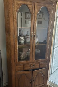 Oak China Corner Cabinet