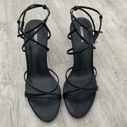 Express Black Strappy Heeled Sandals, 9.5