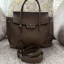 Big Size Leather Handbag With Crossbody Strap. Made In Paris