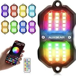 Auxbeam 8 Pods Chasing Color RGB LED Rock Lights, Bluetooth APP&Remote Control, Wheel Well Lights w/Brake Mode, Music&Voice Sync Underglow for Trucks 