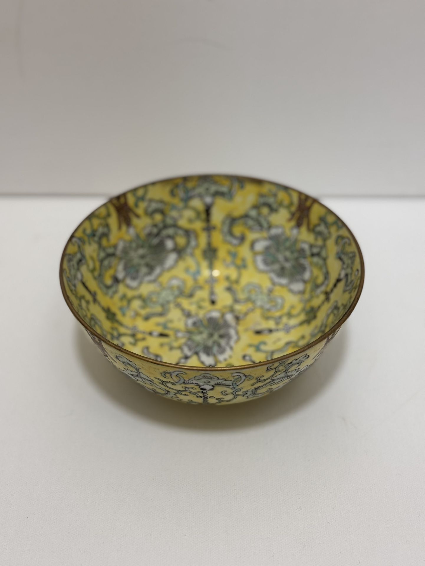 Japanese Yellow Glazed Famille Rose Porcelain 6” Bowl