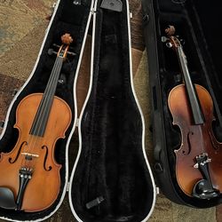 Two Vintage Violins With Cases 