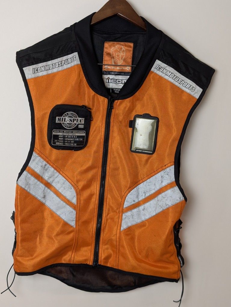 ICON Mil Spec Mesh Vest Super Size Orange Hi Viz Motorcycle Riding Gear