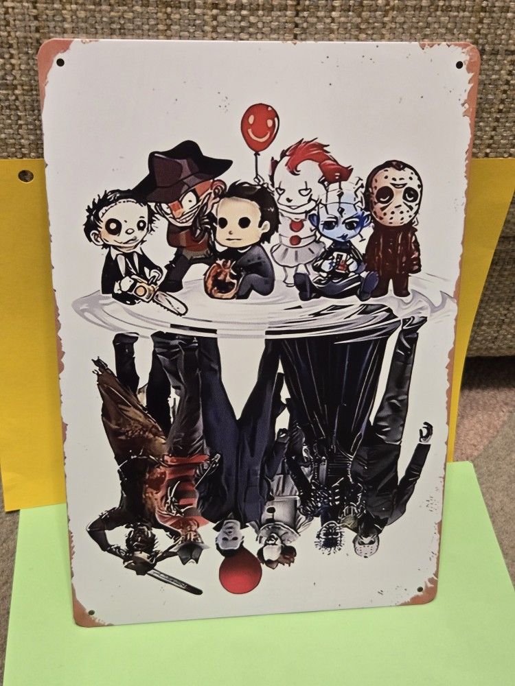 Horror Classic Killer Characters Sign Tin 8" X 12"