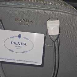 Prada Saffiano Soft Calfskin Top Handle Handbag Medium Marmo Gray
