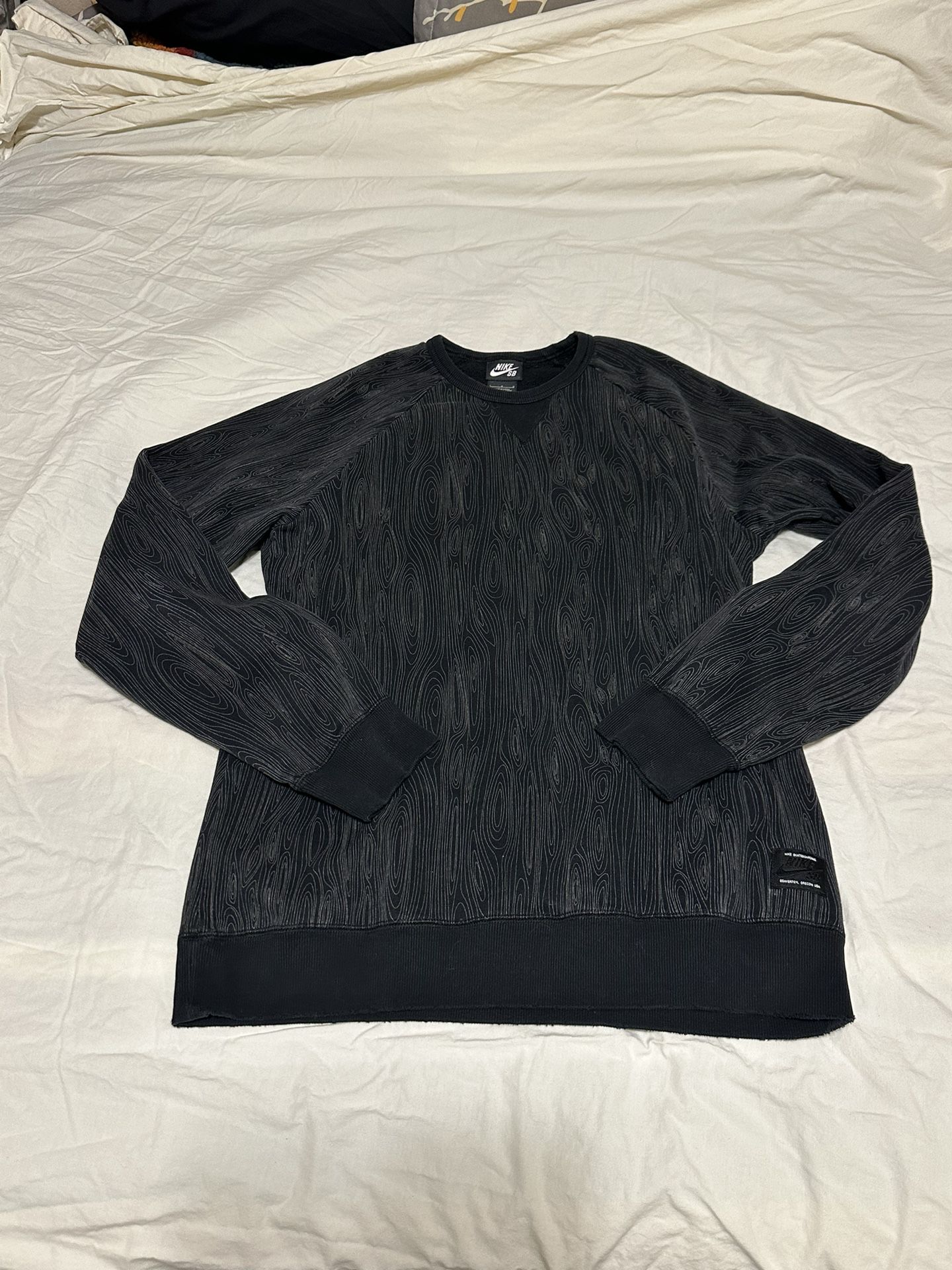Nike SB Black Gray Wood Grain Men’s Crewneck Skateboard Pullover Sweatshirt Sz L