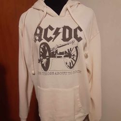 AC/DC -For Those About To Rock Unisex Ivory Hoodie Sweatshirt Size Xtra Large