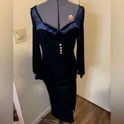 SHEIN Modely Elegant Navy Blue Velvet Dress