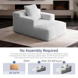 45 inches Corduroy Small Chaise Lounges Compression Single Lounge Chair with Pillows - Light Grey