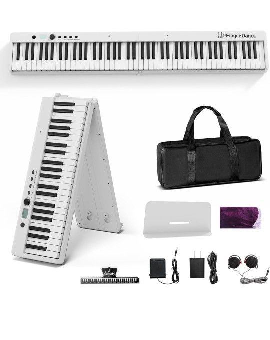 Finger Dance Folding Piano Keyboard 88 Keys, Portable Electric Keyboard with Bluetooth MIDI, Full Size Digital Piano, Wood Grain, Semi-Weighted, Touch