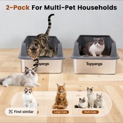 Topyangs 2 Pack XL Stainless Steel Litter Box