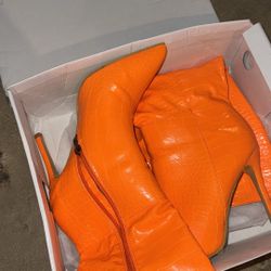 Orange Leather Heel Boots 