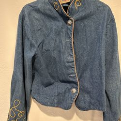 Don't Mess With Texas Womens Denim Jacket Cowboy Blue Jean Medium Embroidery