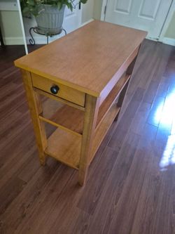 Real Wood Side Table with Drawer and Shelves