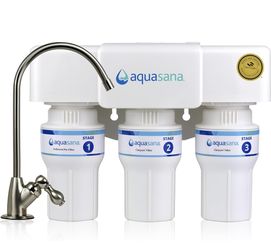Aquasana Under Sink Water Filter | 3-Stage Filtration | Certified to Reduce up to 99.99% of PFAS, Lead, Chlorine, & More | Under Counter Drinking Wate