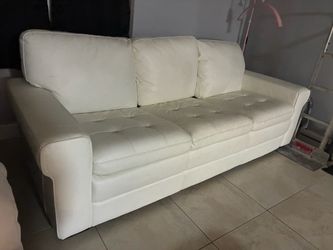 White Leather Tufted 3-Seat Sofa