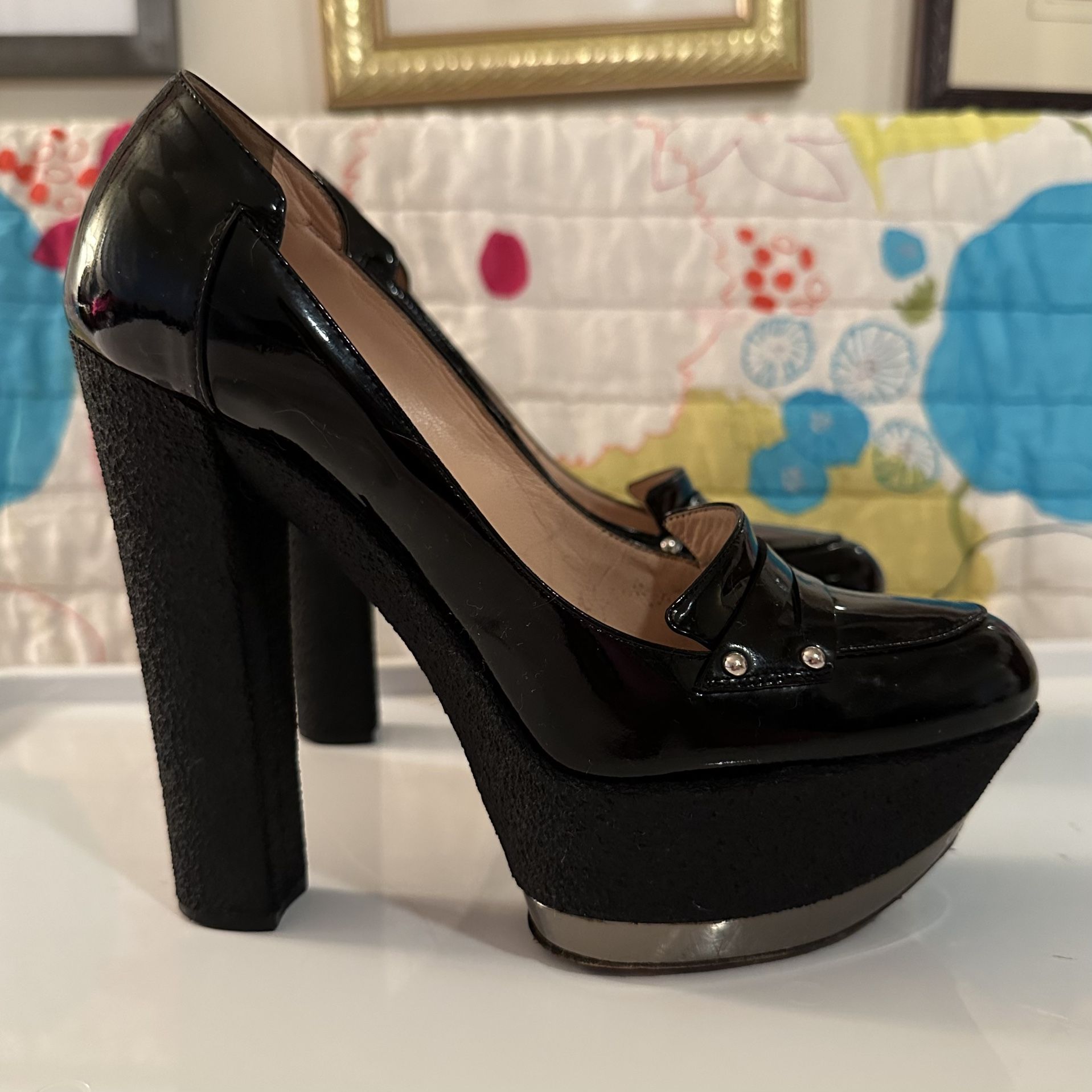 casadai made in italy patent leather platform pumps w loafer show look / size 6