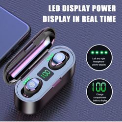 TWS Wireless Bluetooth Headset Earbuds Premium Sound with Battery Display F9-34 for Universal Cell Phone And Bluetooth Device (Black)