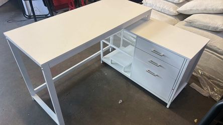 Shape Adjustable Computer Desk with Storage Cabinet, L Shaped Corner Home Office Desk Study Writing Table with Drawer, Door & Adjustable Shelves, Whit