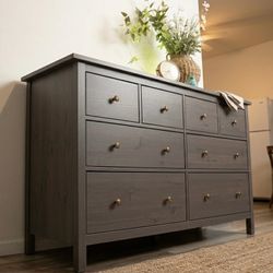 Dark Gray Wood Dresser with spacious 8 Drawers FREE DELIVERY
