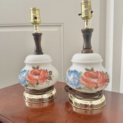 Vintage Hand-painted Milk Glass Lamps