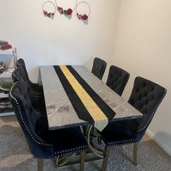 Dining Table With Six Velvet Chairs 