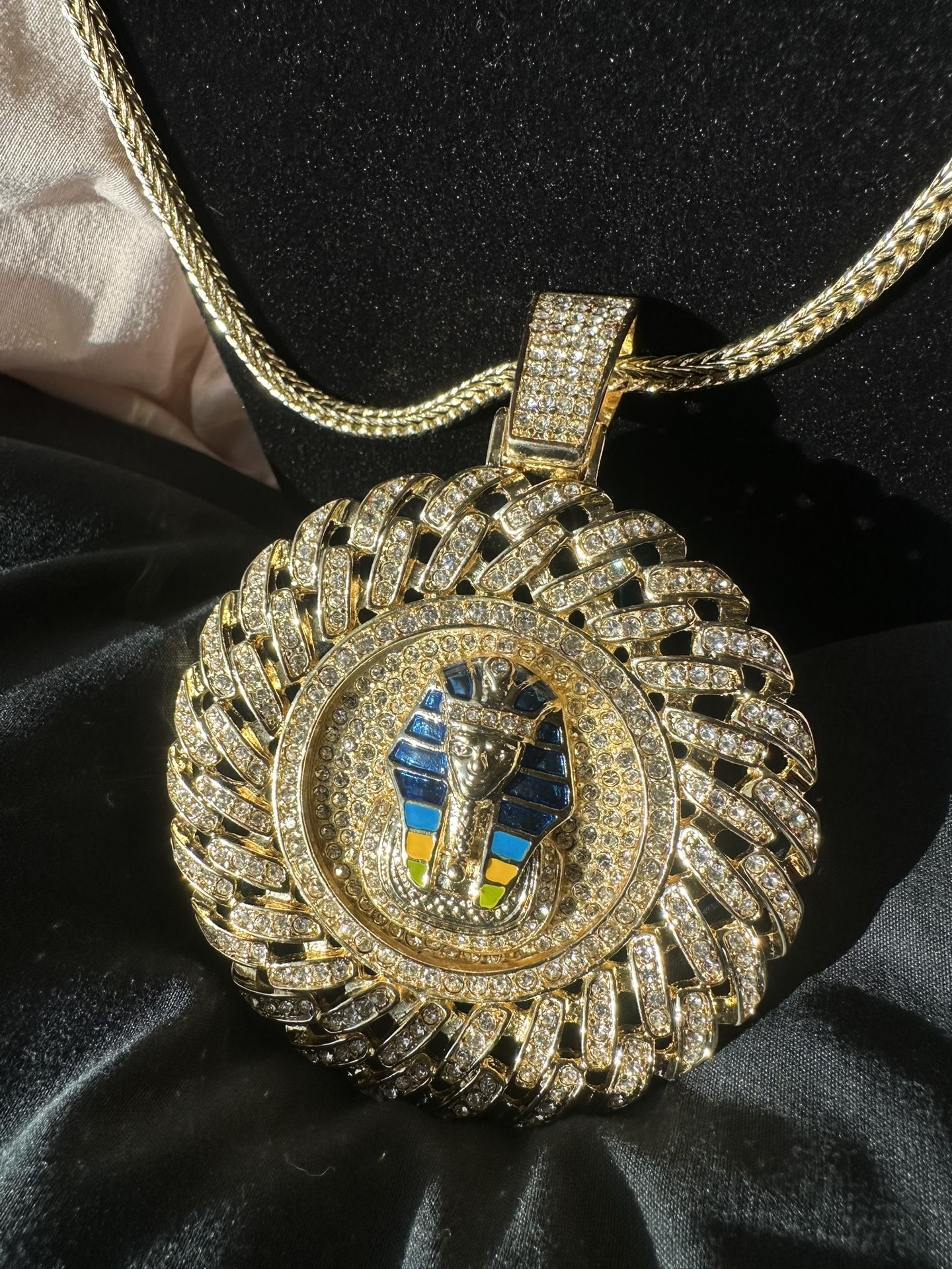 Iced Out Gold Plated Pharaoh Pendant and Chain