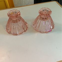 Pair of Vintage Pink Depression Glass Candle Stick Holders