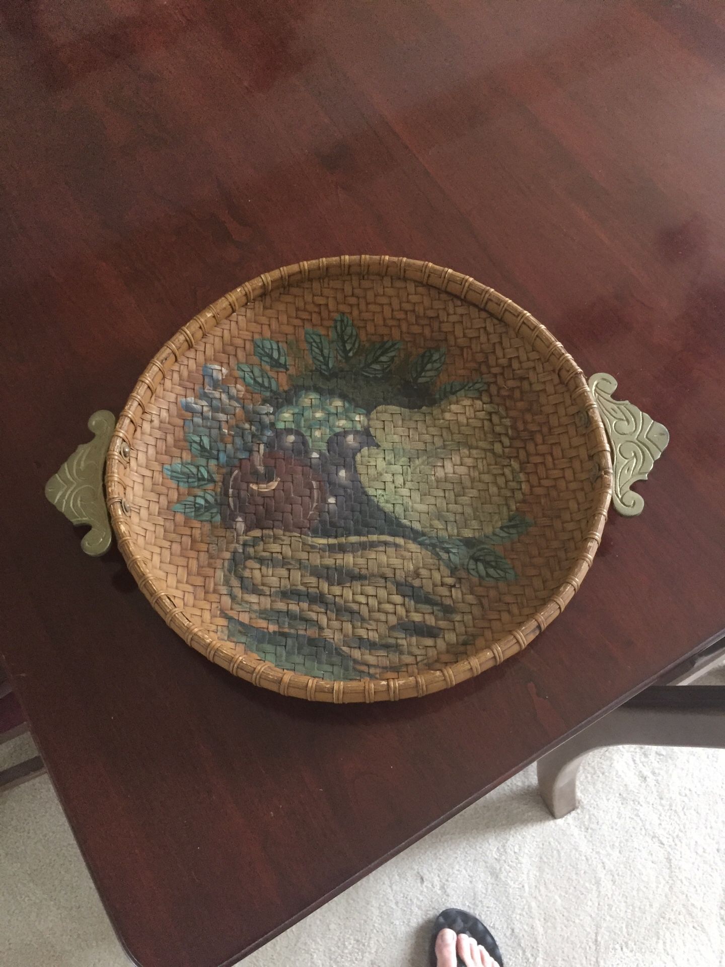 Woven hand painted basket tray