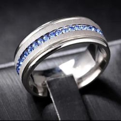 Men's 8mm Tungsten Steel Brushed Sapphire Cubic Zirconia Wedding Band 