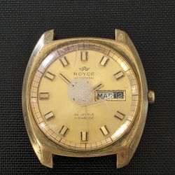 Vintage Royce Gold Plated  Automatic 37mm Watch 25 Jewels FOR PARTS OR REPAIR 