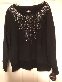 Ladies black studded pullover XL NWT