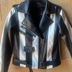 Black and white beetlejuice vegan leather Bikerjacket