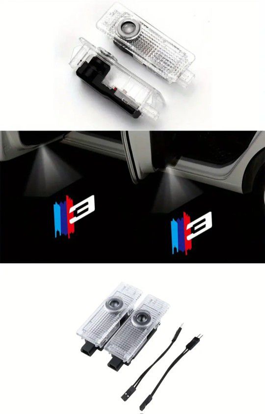 2 BMW car Projector Courtesy Puddle Door Lights. Easy To Install.  Unplug Current Lights Plug These In.   CHOOSE LOGO. SHIPPING AVAILABLE