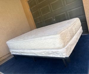 Delivery Available - Queen Frame + Box Spring + Mattress