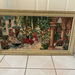 Vintage Needlepoint Framed Art - Spanish Ladies