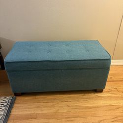 Turquoise Blue Fabric Storage Ottoman Bench