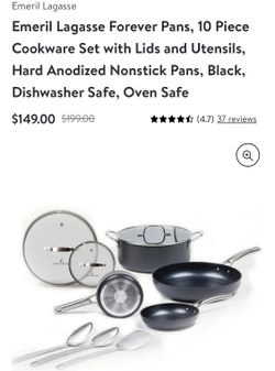 Emeril Lagasse Forever Pans, 10 Piece Cookware Set with Lids and Utensils, Hard Anodized Nonstick Pans, Black, Dishwasher Safe, Oven Safe
