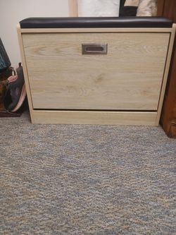 Wooden shoe storage with seat