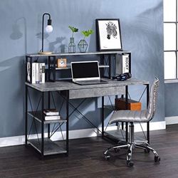 Brand New Industrial Faux Concrete Desk with Hutch