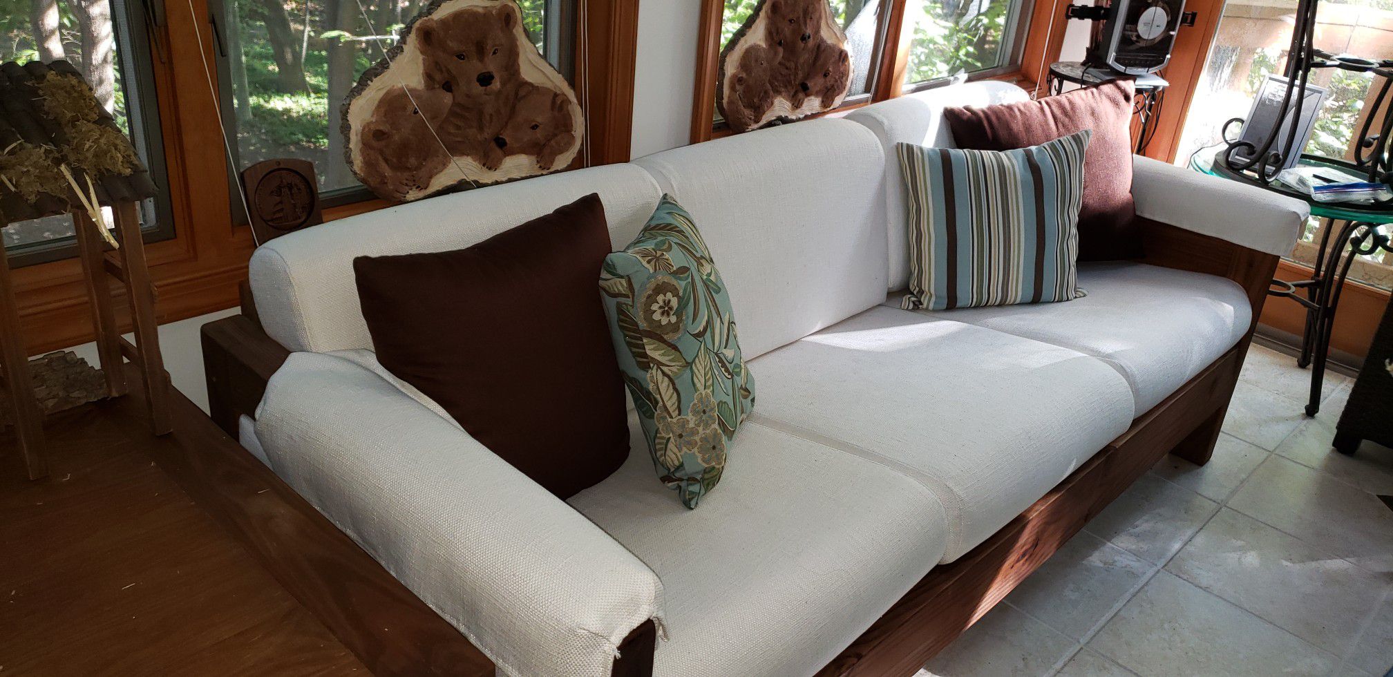 Woodcraft couch with newly upholstered cushions