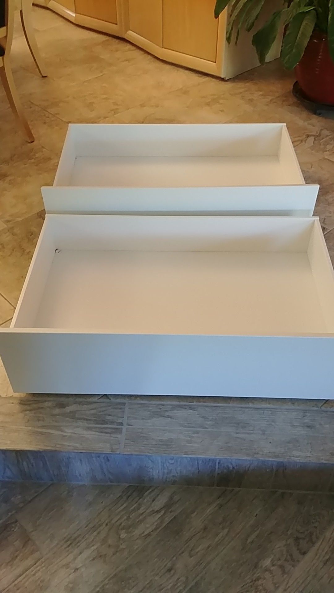 Ikea Malm set of 2 full sized underbed storage drawers on wheels fully assembled