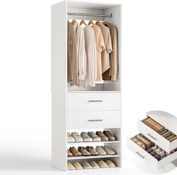 C422 $90  ONBRILL W3 Closet System with Chrome-Plated Hanging Rod & 2 Drawers, White 2FT Modular Closet Organizer System with 3 Shelves, 15mm Thickene
