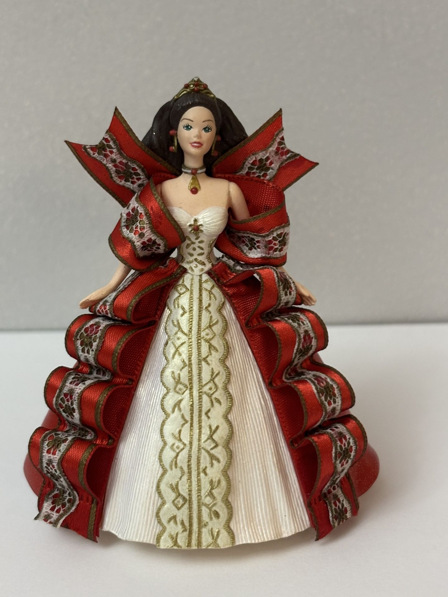 Hallmark Holiday Barbie Ornament 1997 Mattel Red Dress With Ribbons 