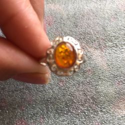 925 sterling silver Amber cabochon ring size 9