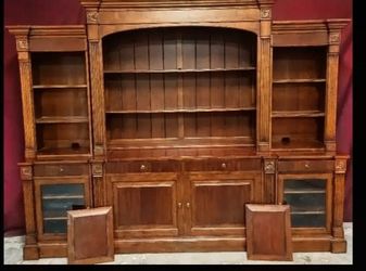 Large Wood Bookcase/hidden TV stand Wall Unit with Cabinet