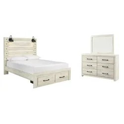 Cambeck Queen Panel Bed with 2 Storage Drawers with Mirrored Dresser Wide-Scale Liquidation