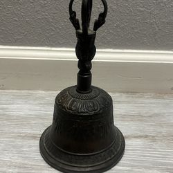 Tibetan Buddhist Ritual Bell Bronze Ornate Handle Script Tibet Bronze Antique