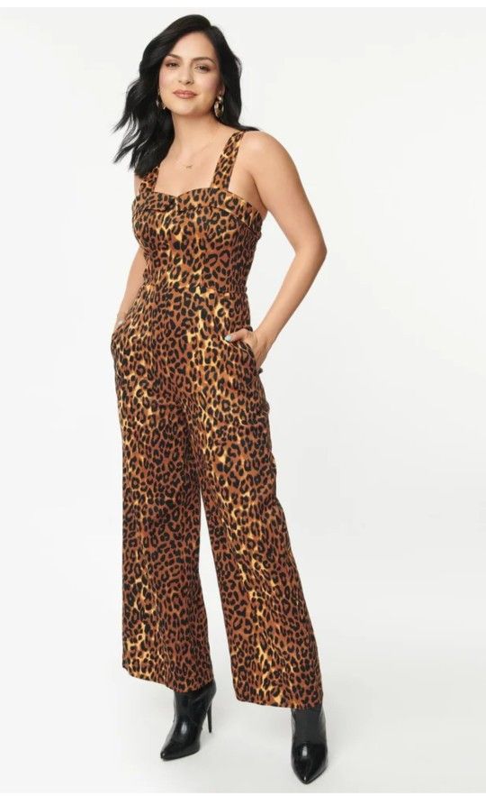 Unique Vintage Boutique Leopard Print feline friendly jumpsuit